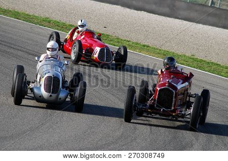 Mugello, Italy - 2007: Unknown Run With Vintage Maserati Grand Prix Cars On Mugello Circuit At The E