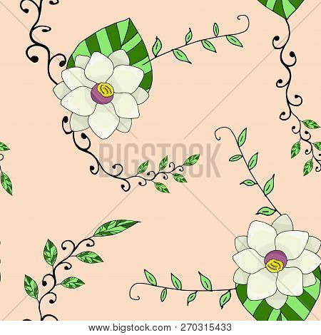 Seamless Pattern With Wild Flowers In The Style Of The Doodle