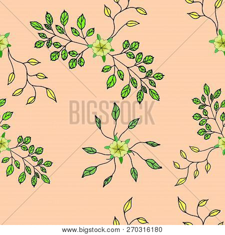 Seamless Pattern With Wild Flowers In The Style Of The Doodle