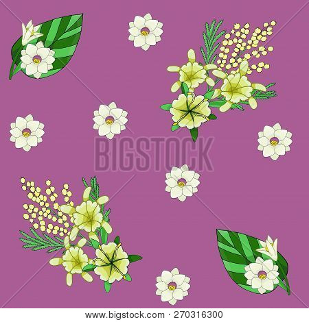 Seamless Pattern With Wild Flowers In The Style Of The Doodle