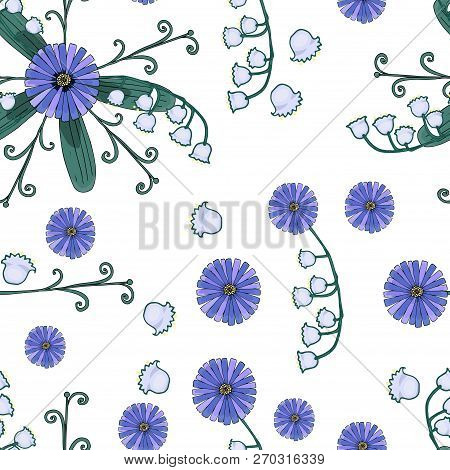Seamless Pattern With Wild Flowers In The Style Of The Doodle