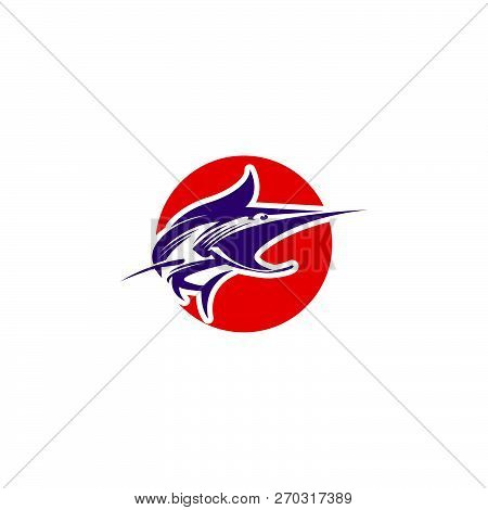 Creative Abstract Marlin Fish Logo Design Illustration In The Red Circle