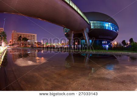 BANGKOK-SEPT. 25: Reflection of Government Sport Gymnasium shines at Dusk on Sep 25.2010 in Bangkok. Government Complex has 34 government units located at Chaeng Wattana Street in Bangkok.