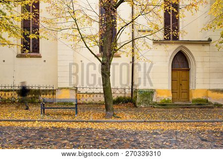 Side Door Of Gothic Church In Zatec Town. Autumn. Czech Republic.