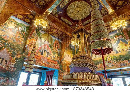 Chiang Mai, Thailand - July 2, 2018: The Inside Of The City Pillar Shrine At Chiang Mai Called Intha
