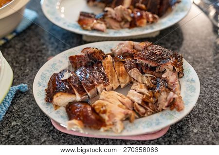 Aome Of The Sliced Portions Of The Smoked Thanksgiving Turkey