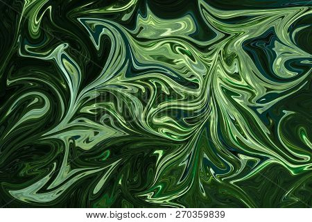Liquify Abstract Pattern With Darkgreen, Forestgreen And Olivedrab Graphics Color Art Form. Digital 
