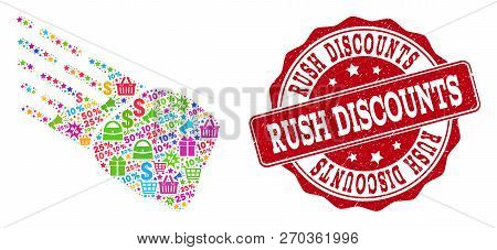 Trading Collage Of Rush Discounts Mosaic And Textured Stamp Seal. Mosaic Rush Discounts Collage Is D