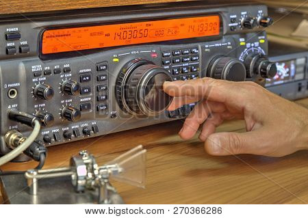 Modern High Frequency Radio Amateur Transceiver Closeup