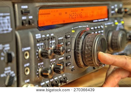 Modern High Frequency Radio Amateur Transceiver Closeup