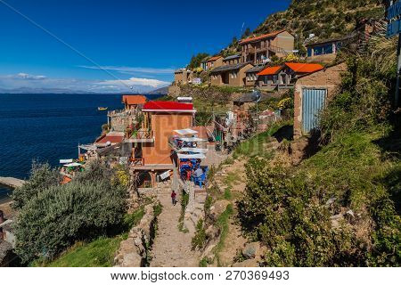 Isla Del Sol, Bolivia - May 12, 2015: Yumani Village On Isla Del Sol Island Of The Sun In Titicaca L