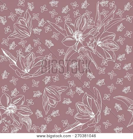 Seamless Pattern With Tulips On Pink Background. Vector Illustration