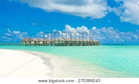 Beautiful Landscape Of Over Water Villas, Maldives Island, Indian Ocean