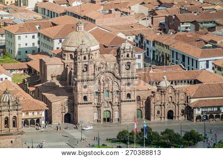 Aerial View Of La Compania De Jesus Church In Cuzco, Peru