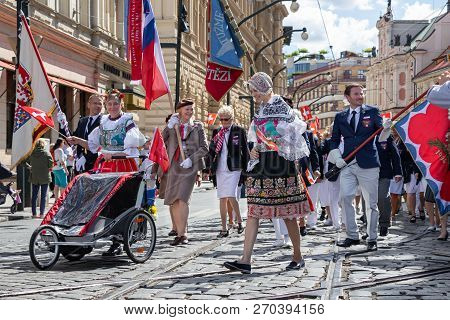Prague, Czech Republic - July 1, 2018: People Parading At Sokolsky Slet, A Once-every-six-years Gath