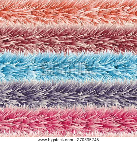 Seamless Of Violet Vector Furry Pattern. Fluffy Background