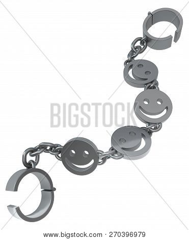 Shackles Chain Metal Happy Face Symbol Links 3d Illustration, Isolated, Vertical, Over White