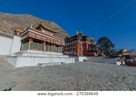 Small Square In The Tibetan Buddhist Labrang Monastery In Xiahe, Gansu Province, China.