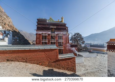 The Labrang Monastery Rises Up Along The Banks Of The Daxia River In Xiahe.
