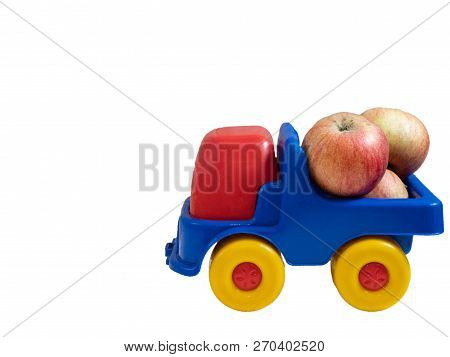 Small Colorful Toy Car Truck With Apple Fruits