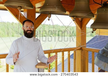Moscow, Russia August 2018, The Bell Ringer Is Ringing Bells