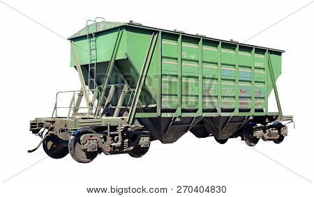 The Railway Hopper Car For The Transportation Of Cement Isolated On White Background