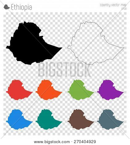 Ethiopia High Detailed Map. Country Silhouette Icon. Isolated Ethiopia Black Map Outline. Vector Ill