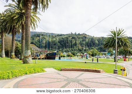 Picton New Zealand  August 26 2017 People Enjoying The Picton Foreshore Reserve And Playground .