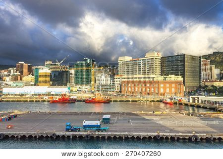 Wellington, New Zealand - August 24, 2017: Early Morning In The Capital City View From Lambton Harbo