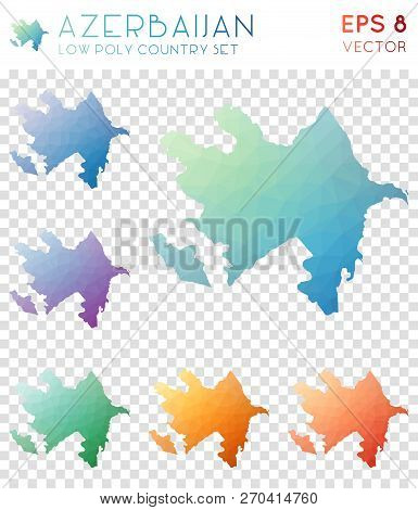 Azerbaijan Geometric Polygonal Maps, Mosaic Style Country Collection. Authentic Low Poly Style, Mode