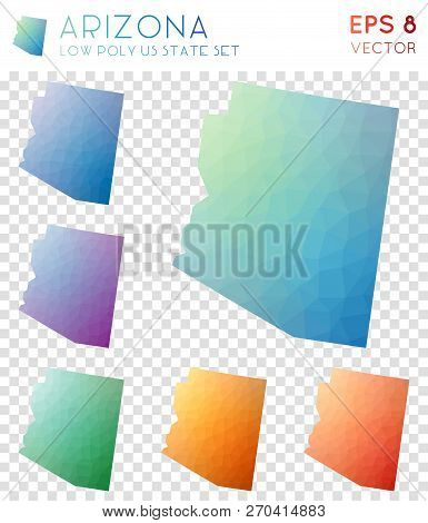 Arizona Geometric Polygonal Maps, Mosaic Style Us State Collection. Bewitching Low Poly Style, Moder