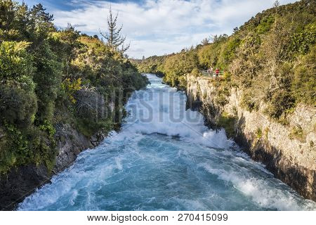 North Island, New Zealand- November 2017; Scenic View Of Huka Falls That Describes As  Phenomenon Of