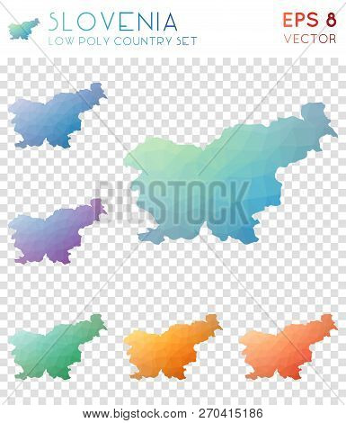 Slovenia Geometric Polygonal Maps, Mosaic Style Country Collection. Curious Low Poly Style, Modern D