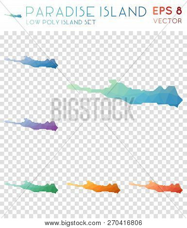 Paradise Island Geometric Polygonal Maps, Mosaic Style Island Collection. Fair Low Poly Style, Moder