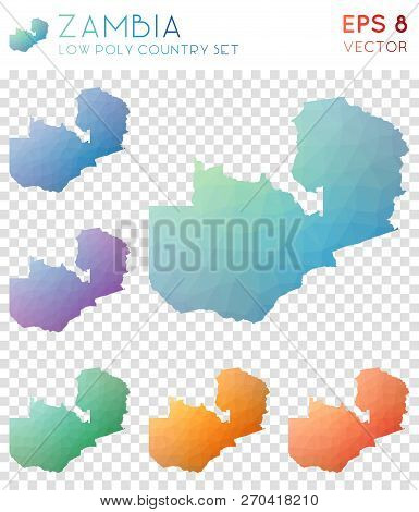 Zambia Geometric Polygonal Maps, Mosaic Style Country Collection. Favorable Low Poly Style, Modern D