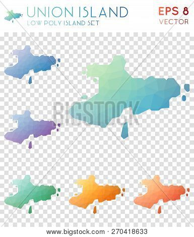 Union Island Geometric Polygonal Maps, Mosaic Style Island Collection. Pretty Low Poly Style, Modern