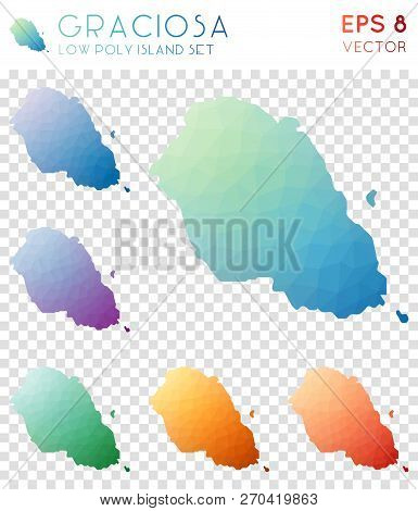 Graciosa Geometric Polygonal Maps, Mosaic Style Island Collection. Posh Low Poly Style, Modern Desig