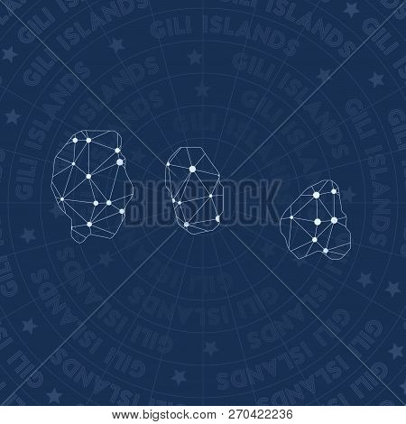 Gili Islands Network, Constellation Style Island Map. Perfect Space Style, Modern Design. Gili Islan