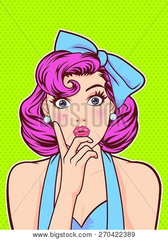 Woman Okay Gesture Action With Dot Background Pop Art Comics Style.