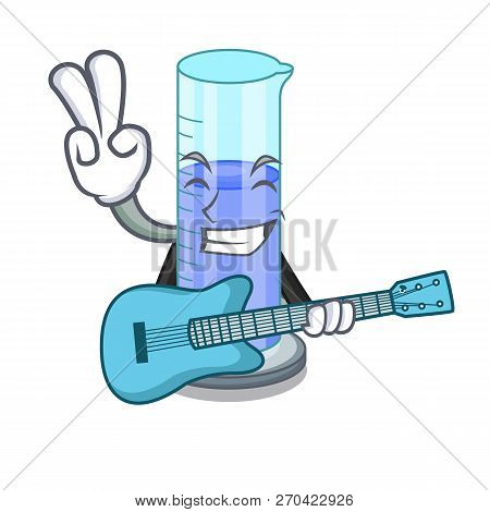 With Guitar Graduated Shaped Cylinder Isolated On Cartoon