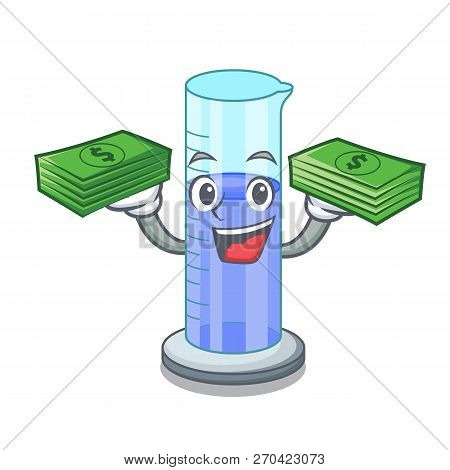 With Money Graduated Shaped Cylinder Isolated On Cartoon