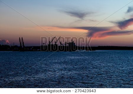 Silhouettes Of Ships In A Port Of Santarem City, Brazil
