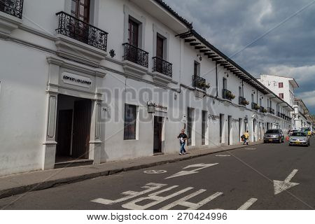 Popayan, Colombia - September 10, 2015: White Buildings In Colonial City Popayan Colombia