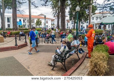Popayan, Colombia - September 10, 2015: People In Parque Caldas In Colonial City Popayan, Colombia