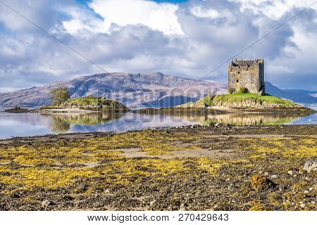 View Of The Castle Stalker In Autumn On The Low Tide Near Port Appin, Argyll - Scotland