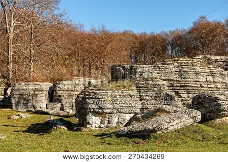 Limestone Monoliths - Unusual Karst Erosion Formations In The Regional Natural Park Of Lessinia (val