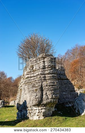 Limestone Monoliths - Unusual Karst Erosion Formations In The Regional Natural Park Of Lessinia (val