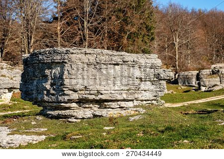 Limestone Monoliths - Unusual Karst Erosion Formations In The Regional Natural Park Of Lessinia (val