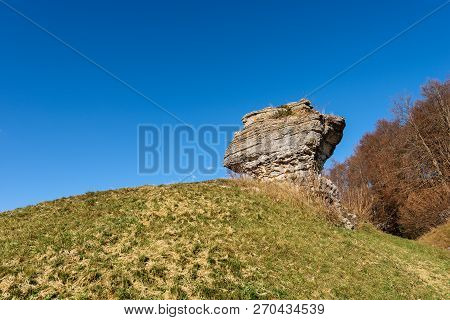 Limestone Monolith - Unusual Karst Erosion Formation In The Regional Natural Park Of Lessinia (valle