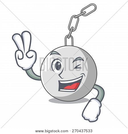 Two Finger Wrecking Ball Hanging From Chain Cartoon